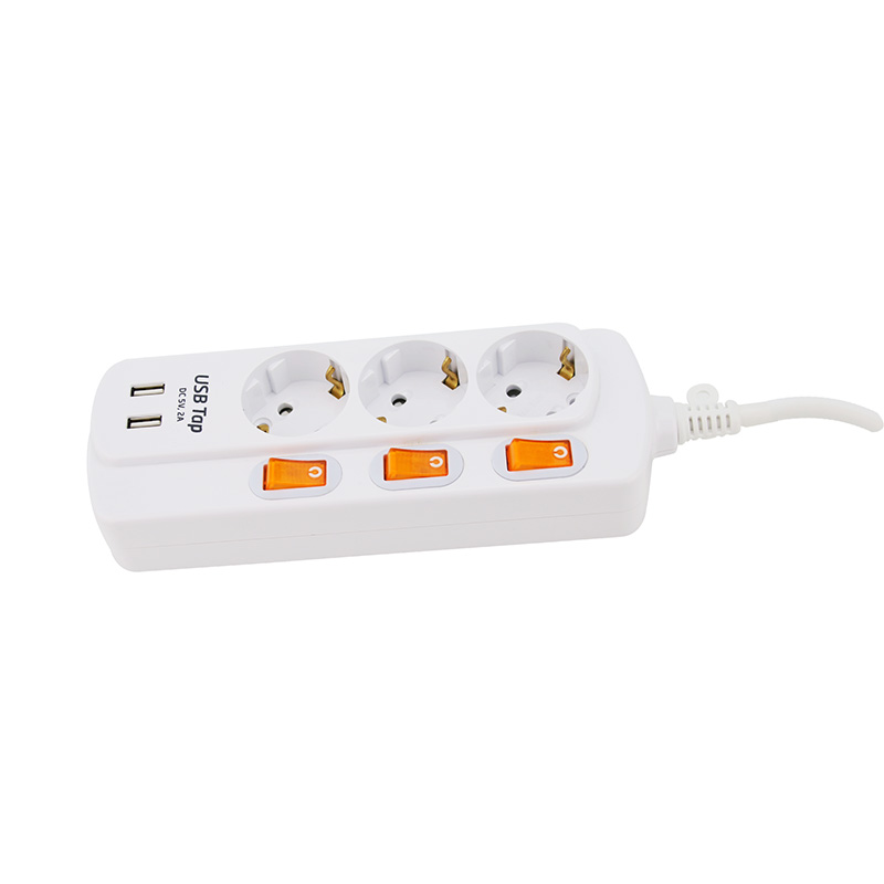 Odporność chemiczna 3 gniazdki UE z 2 portów USB i 3 indywidualnym przełącznikiem Odporność chemiczna 3 gniazdki UE z 2 portów USB i 3 indywidualnym przełącznikiem