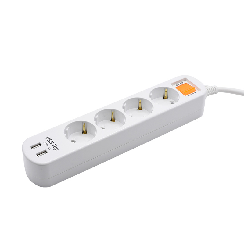 Ekonomiczne 4 gniazdki UE Standardowe gniazdo z 2 porty USB i 1 przełącznik ochrony przeciążenia Ekonomiczne 4 gniazdki UE Standardowe gniazdo z 2 porty USB i 1 przełącznik ochrony przeciążenia